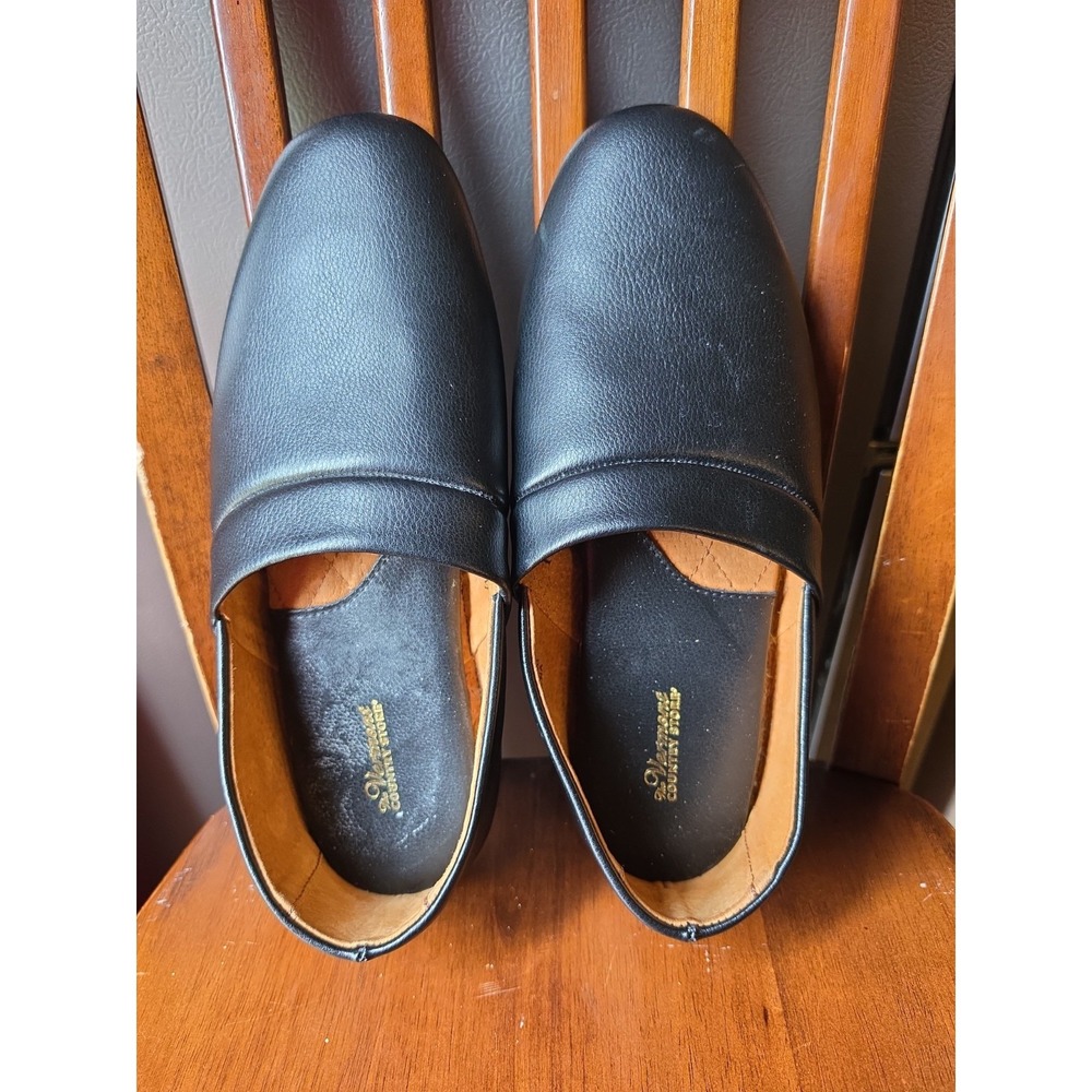 Vermont Country Store Men's Classic LEATHER SLIPPERS Size 11 M  Black EUC  Worn